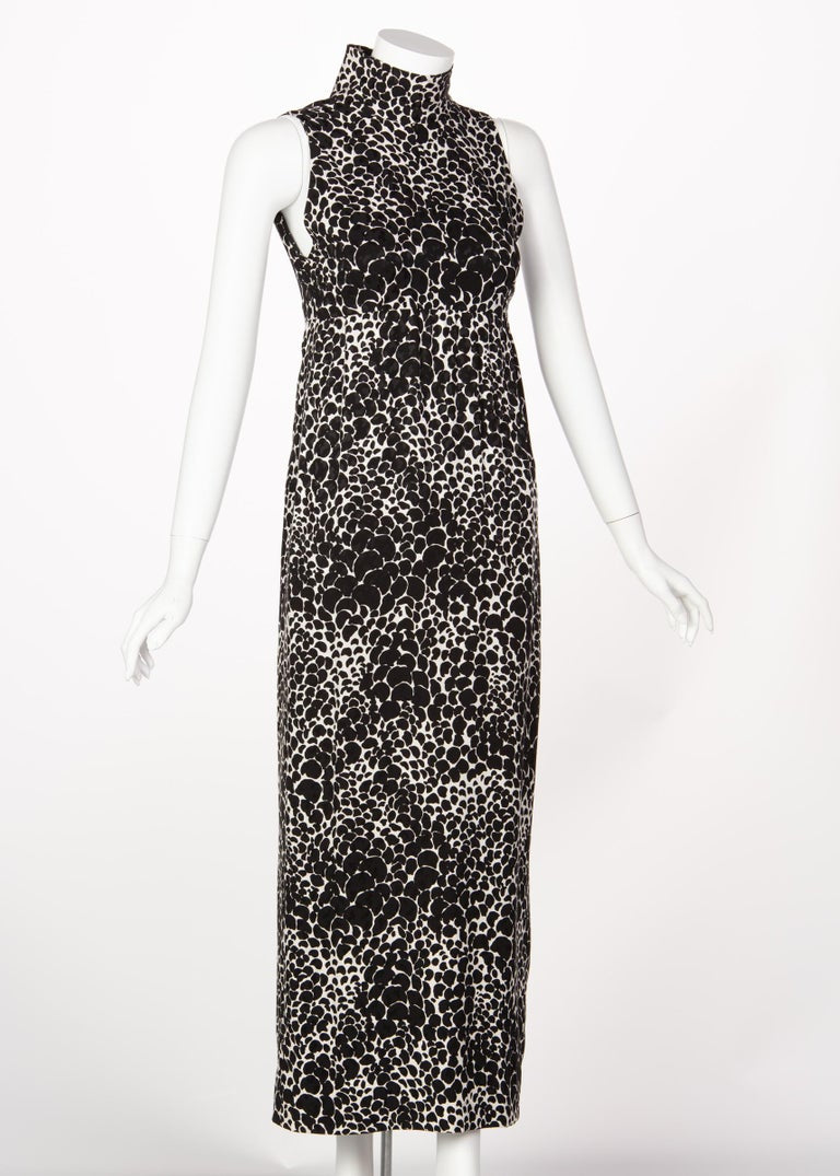 Yves Saint Laurent YSL Black and White Silk Print High Neck Evening Dress, 1985