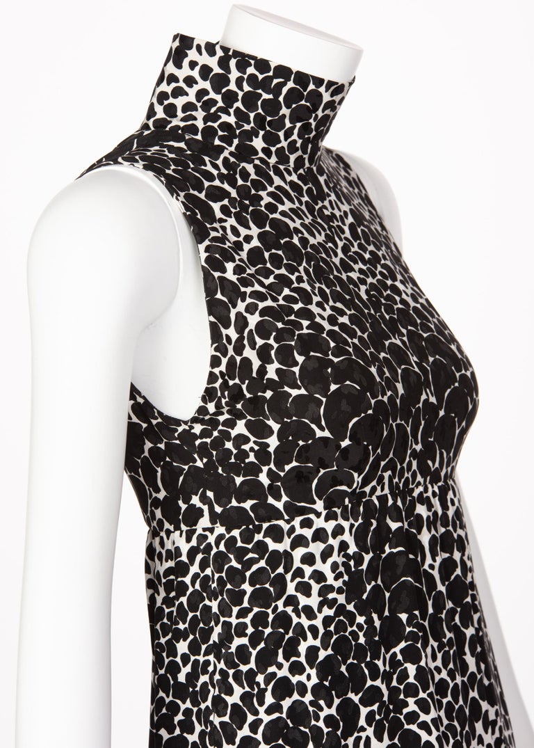 Yves Saint Laurent YSL Black and White Silk Print High Neck Evening Dress, 1985