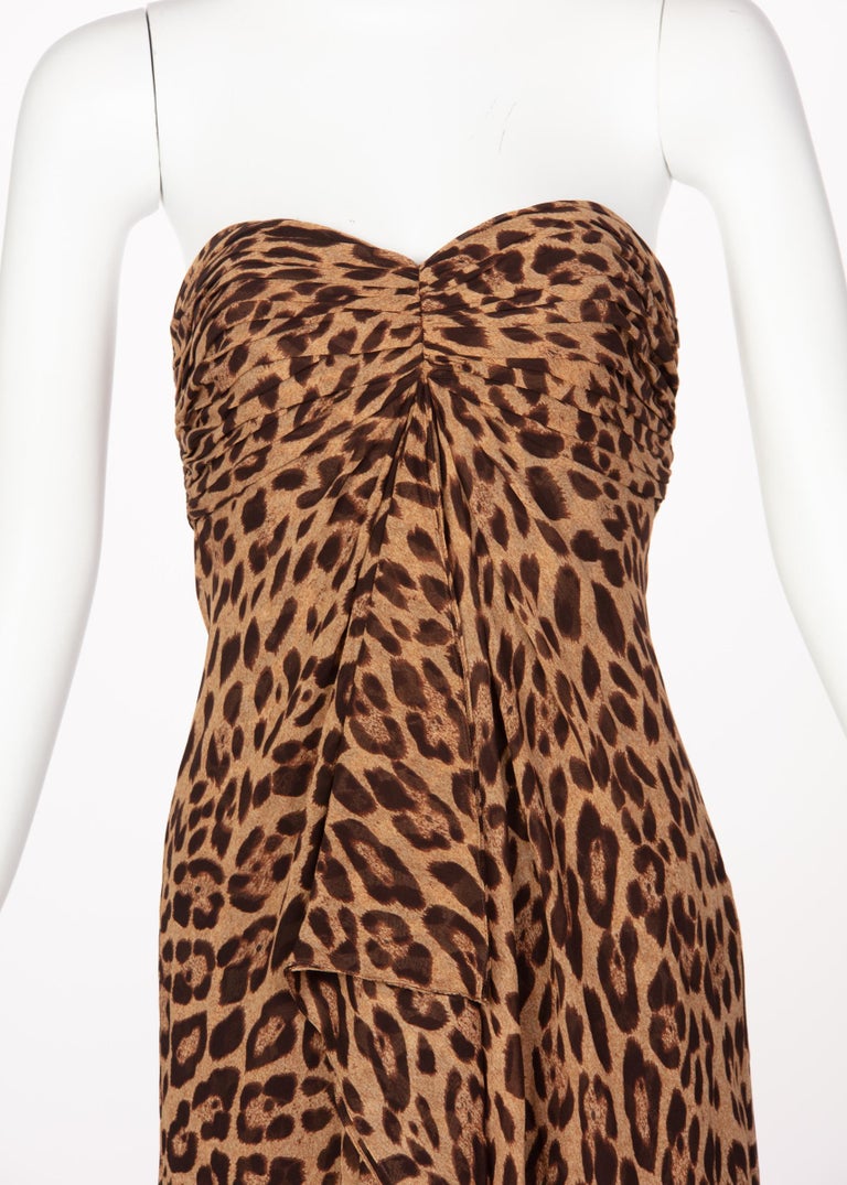 Pamella Roland Silk Leopard Print Strapless Evening Gown and Shawl