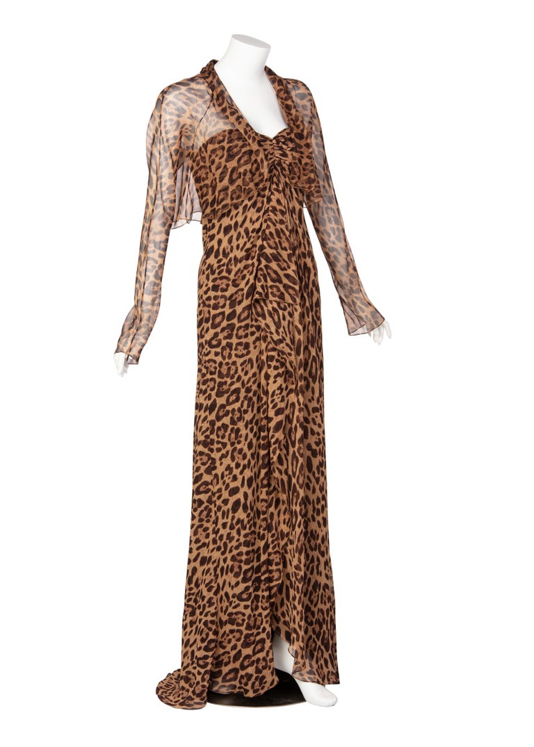 Pamella Roland Silk Leopard Print Strapless Evening Gown and Shawl