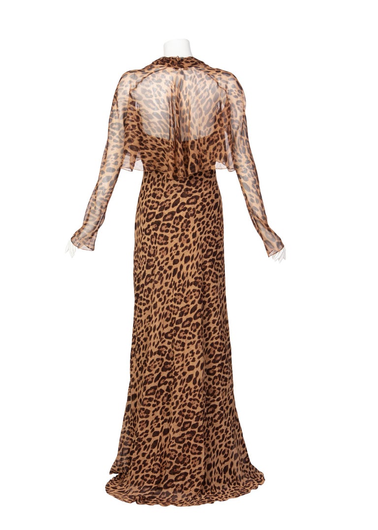 Pamella Roland Silk Leopard Print Strapless Evening Gown and Shawl