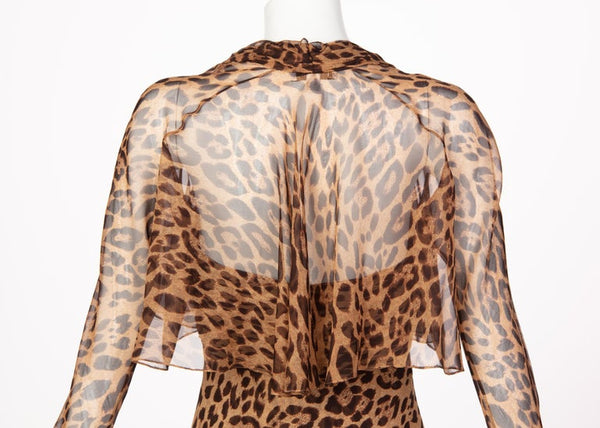 Pamella Roland Silk Leopard Print Strapless Evening Gown and Shawl