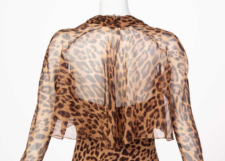 Pamella Roland Silk Leopard Print Strapless Evening Gown and Shawl