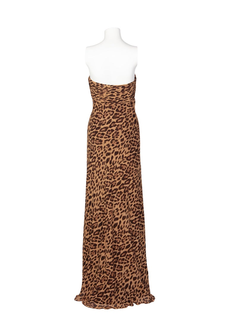 Pamella Roland Silk Leopard Print Strapless Evening Gown and Shawl