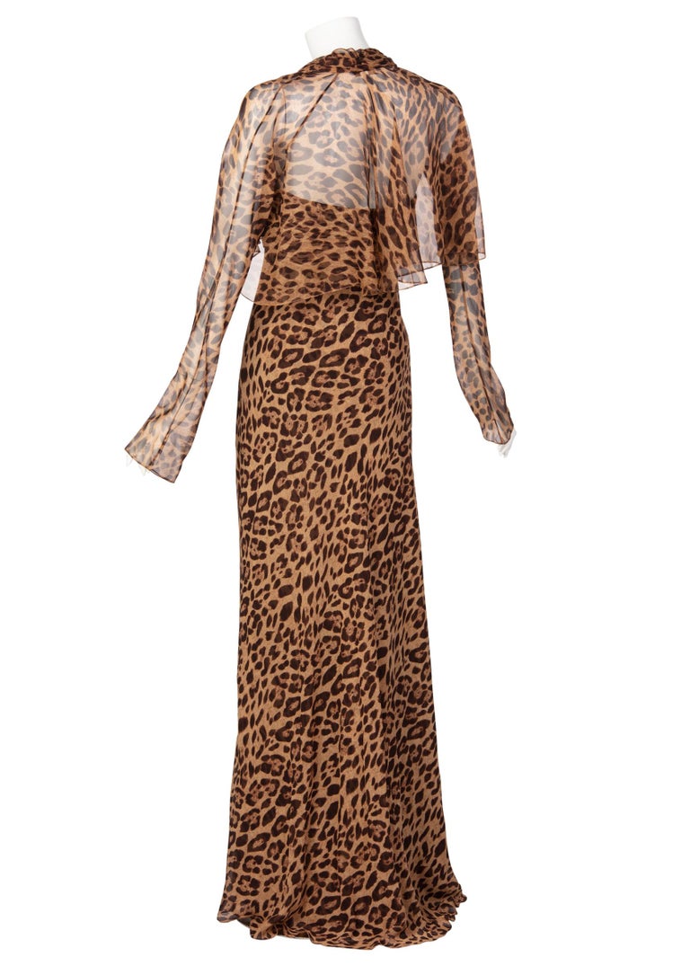 Pamella Roland Silk Leopard Print Strapless Evening Gown and Shawl