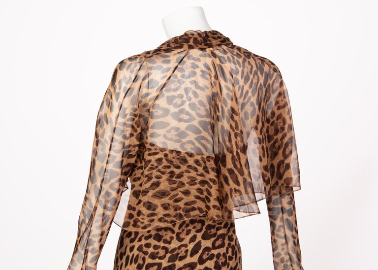 Pamella Roland Silk Leopard Print Strapless Evening Gown and Shawl