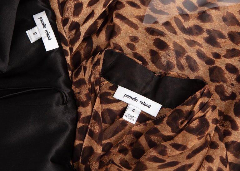 Pamella Roland Silk Leopard Print Strapless Evening Gown and Shawl