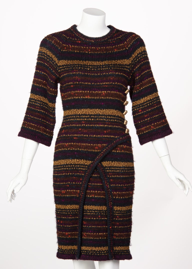Chanel Paris Byzance Wool Cashmere Gold Gripoix Button Sweater Dress, 2011