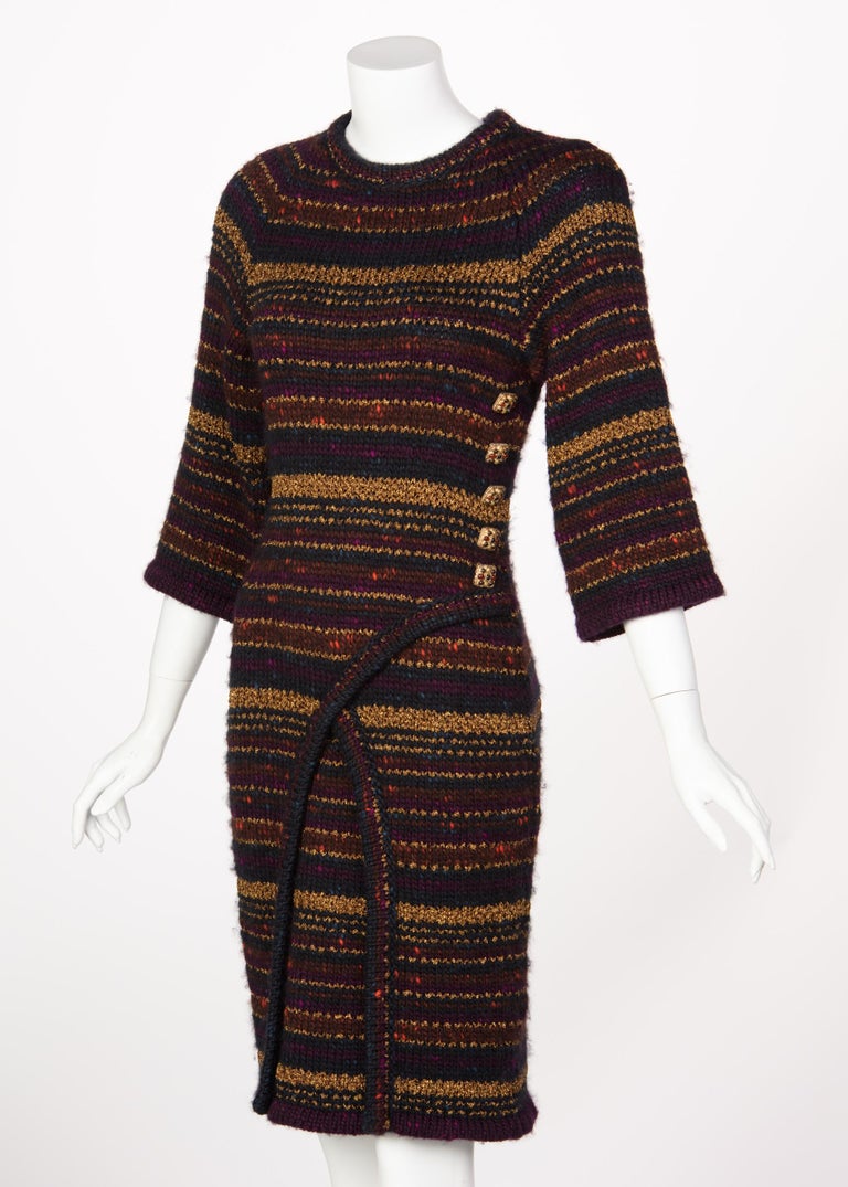 Chanel Paris Byzance Wool Cashmere Gold Gripoix Button Sweater Dress, 2011