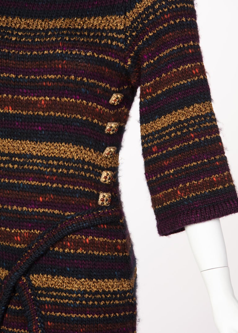 Chanel Paris Byzance Wool Cashmere Gold Gripoix Button Sweater Dress, 2011