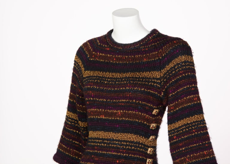 Chanel Paris Byzance Wool Cashmere Gold Gripoix Button Sweater Dress, 2011
