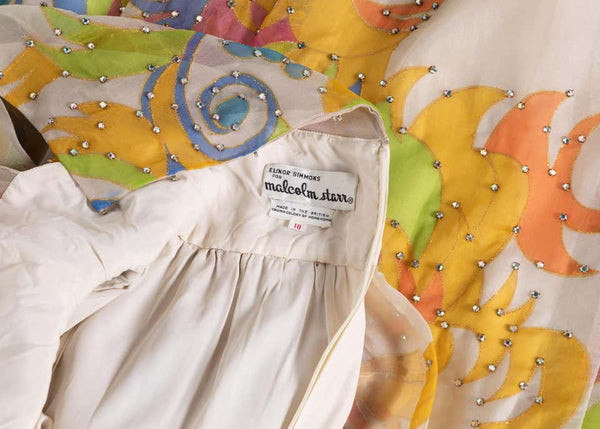 Malcolm Starr Rhinestone Organza Print Dress, 1970s