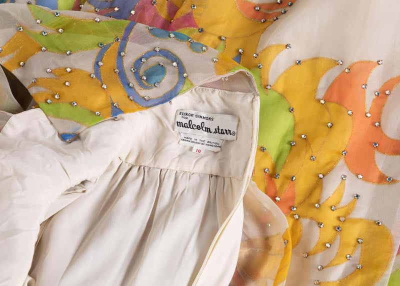 Malcolm Starr Rhinestone Organza Print Dress, 1970s