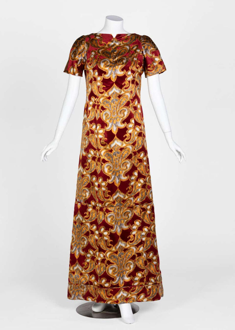 Galanos Couture Red Gold Velvet Fur Trimmed Coat & Dress Ensemble, 1982