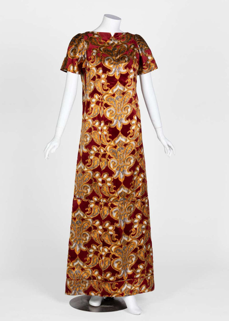 Galanos Couture Red Gold Velvet Fur Trimmed Coat & Dress Ensemble, 1982