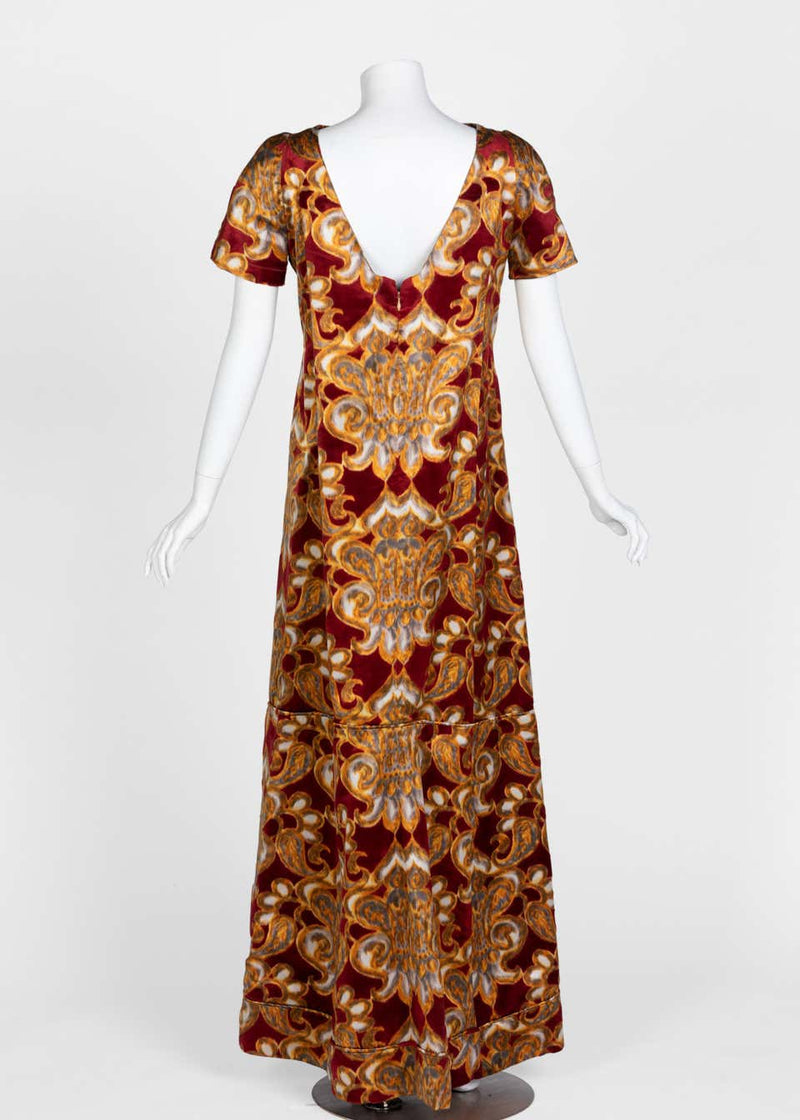 Galanos Couture Red Gold Velvet Fur Trimmed Coat & Dress Ensemble, 1982