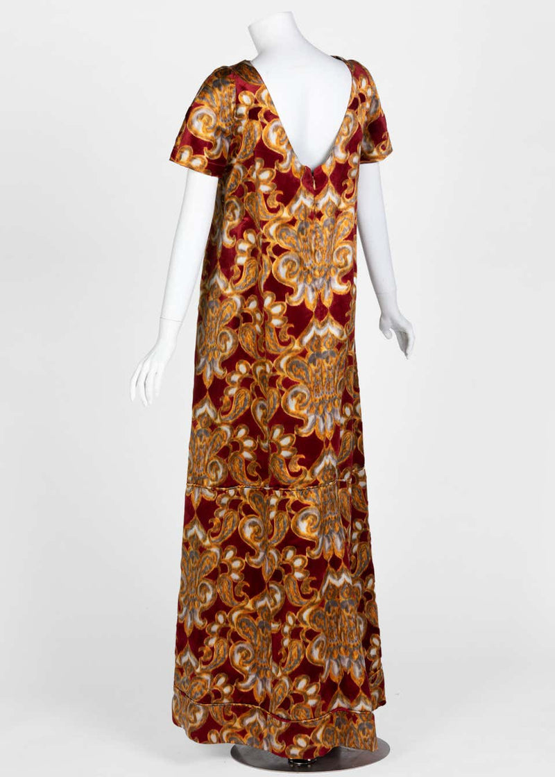 Galanos Couture Red Gold Velvet Fur Trimmed Coat & Dress Ensemble, 1982