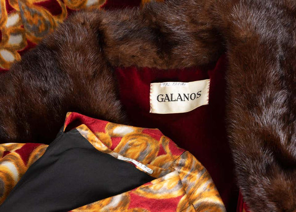 Galanos Couture Red Gold Velvet Fur Trimmed Coat & Dress Ensemble, 1982