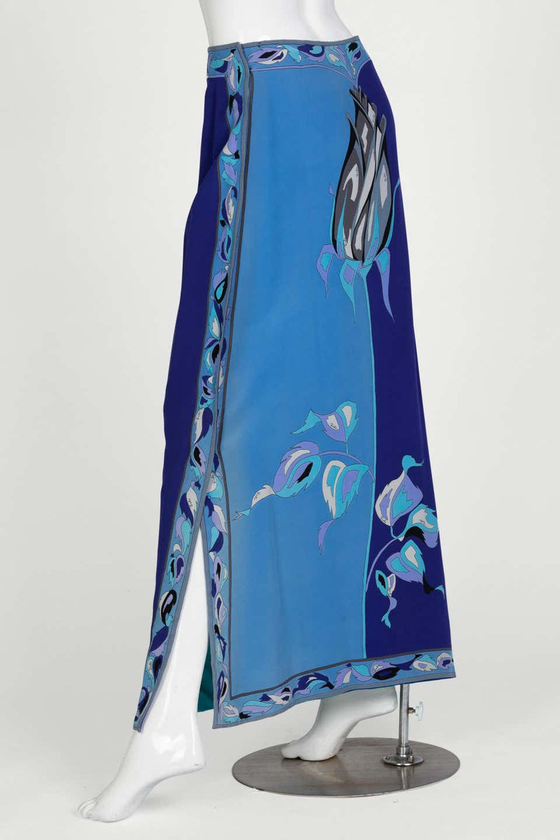 Pucci Purple Blue Single Stem Rose Print Maxi Skit, 1960s