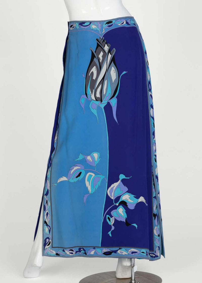 Pucci Purple Blue Single Stem Rose Print Maxi Skit, 1960s