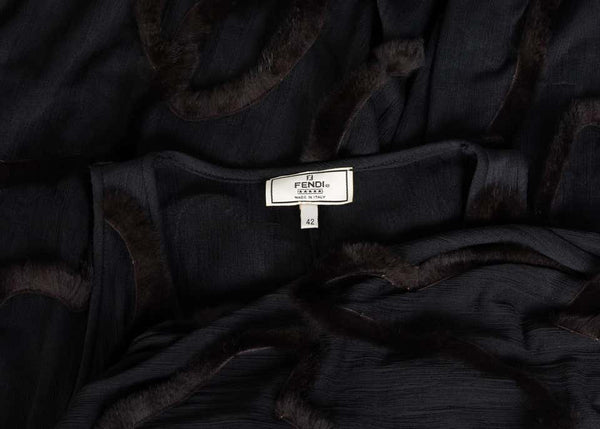 Vintage Fendi Karl Lagerfeld Semi Sheer Low Cut Fur Maxi Dress, 2000