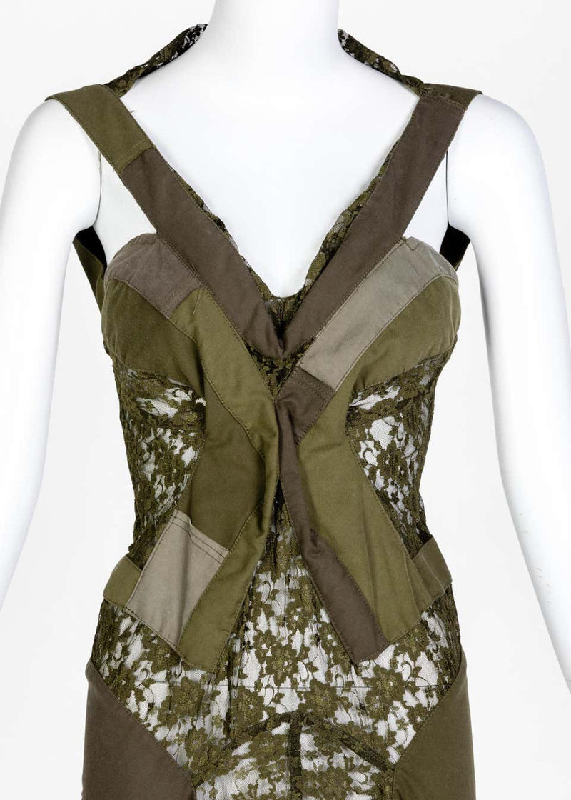 Junya Watanabe Comme des Garçons Green Sleeveless Lace Patch-Work Dress, 2006