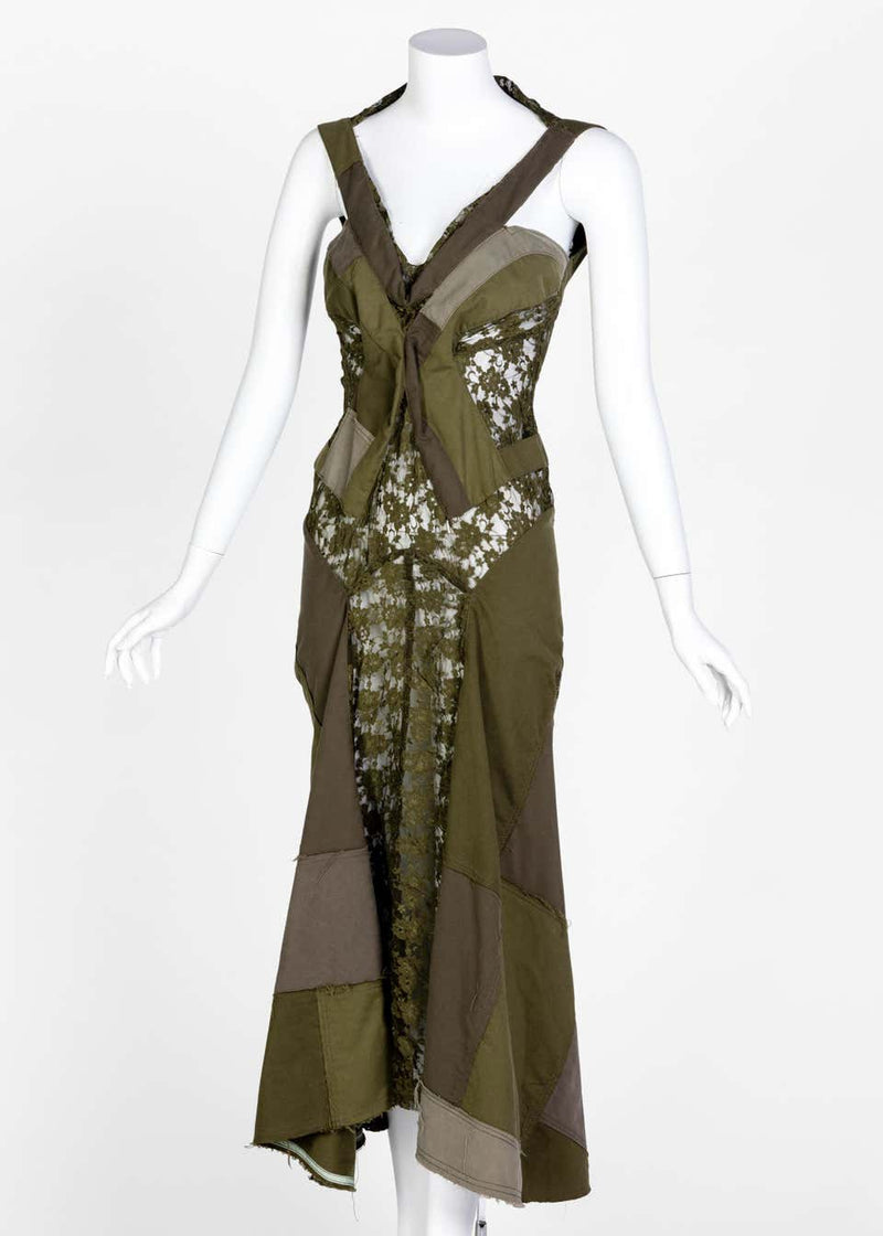 Junya Watanabe Comme des Garons Green Sleeveless Lace Patch-Work Dres Basha Gold Junya Watanabe Comme des Garons Green Sleeveless Lace Patch-Work Dres Basha Gold