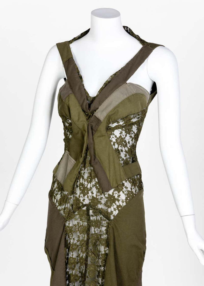 Junya Watanabe Comme des Garçons Green Sleeveless Lace Patch-Work Dress, 2006