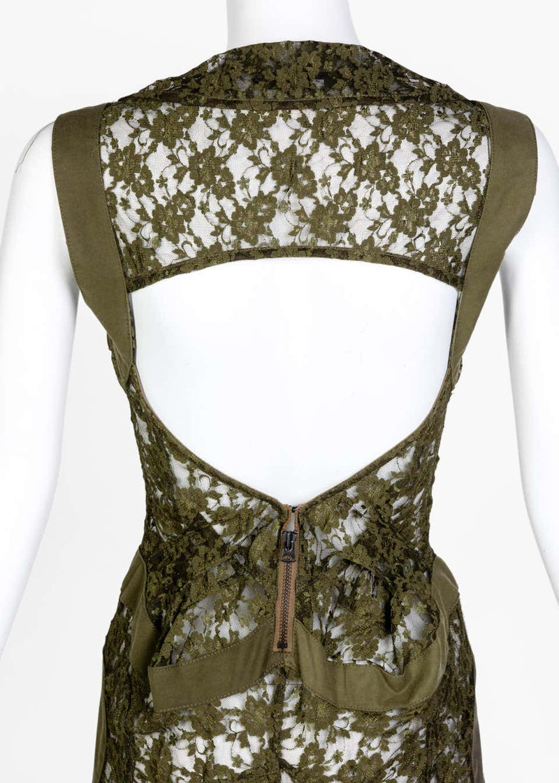 Junya Watanabe Comme des Garons Green Sleeveless Lace Patch-Work Dres Basha Gold Junya Watanabe Comme des Garons Green Sleeveless Lace Patch-Work Dres Basha Gold