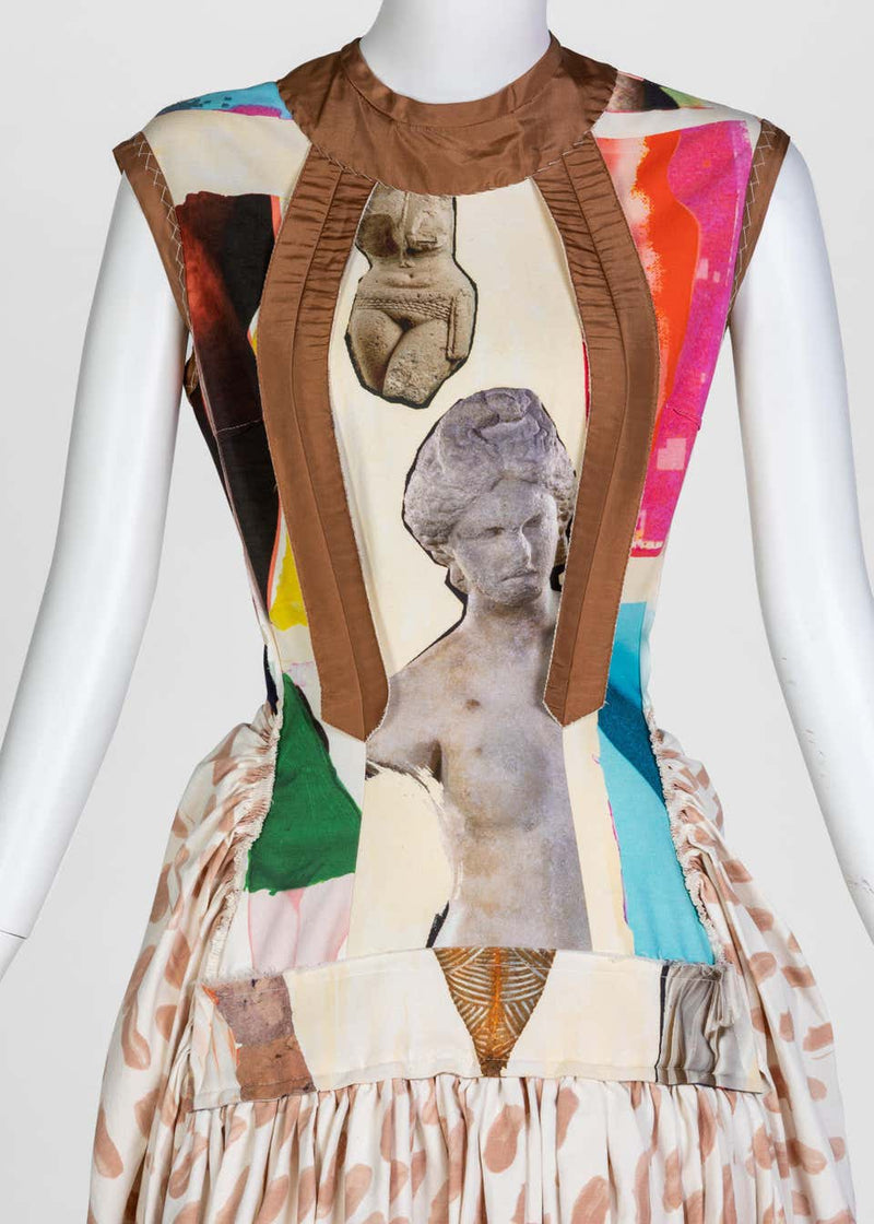 Marni Sculptural cotton Canvas Venus Print Dress Runway 2019 Basha Gold