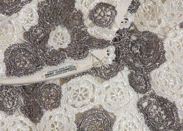 Vintage Anna Giovannozzi Italy Grey White Floral Crochet Raffia Maxi Skirt