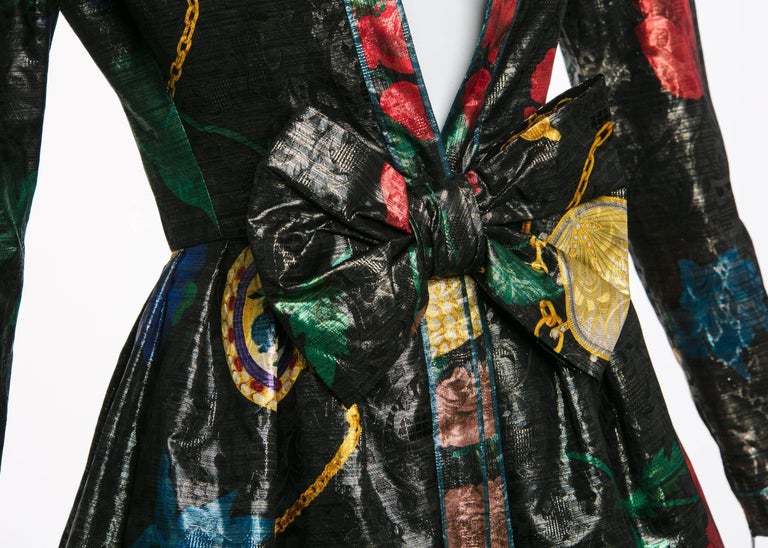Vintage Leonard Paris Metallic Floral Silk Brocade Evening Dress Jacket
