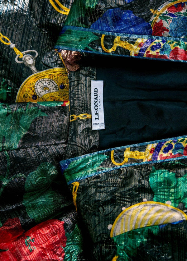 Vintage Leonard Paris Metallic Floral Silk Brocade Evening Dress Jacket