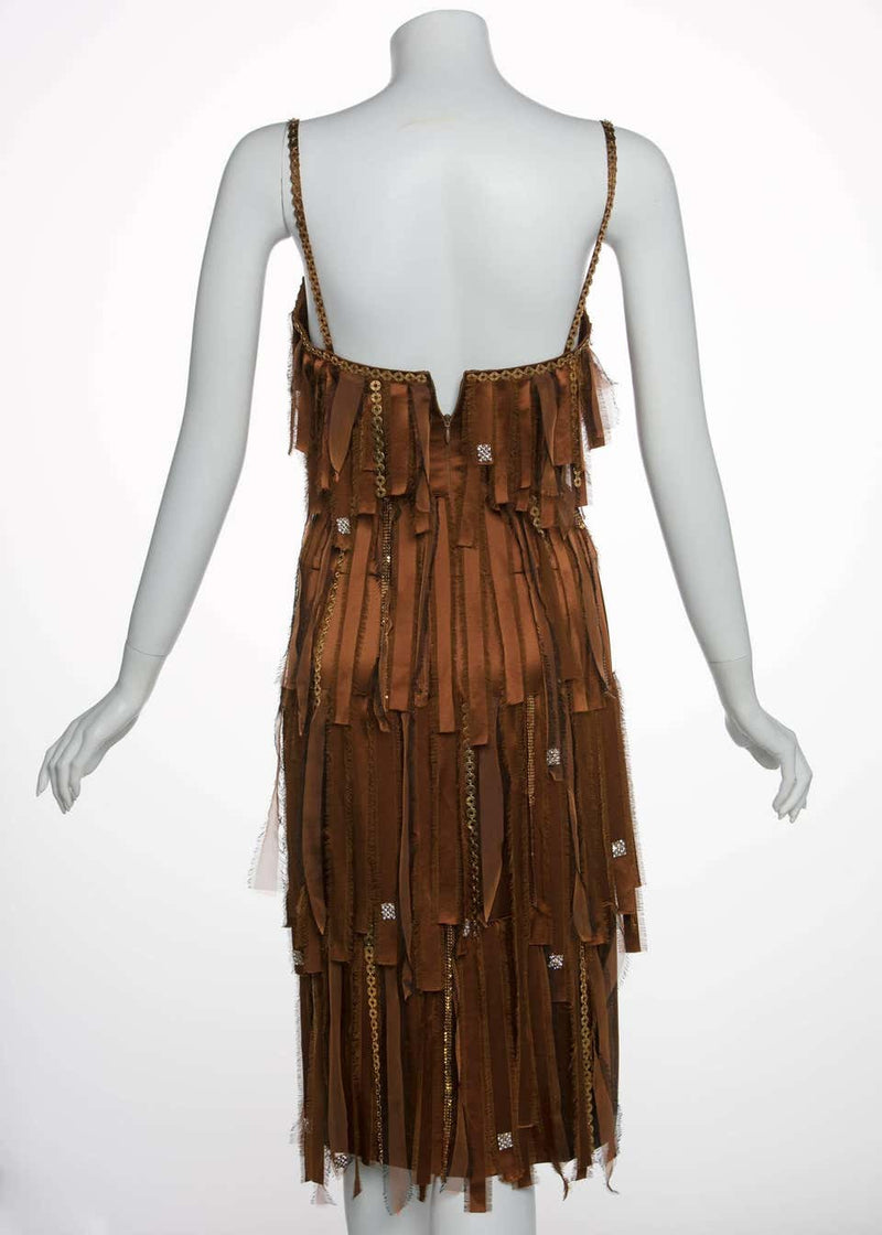 Paco Rabanne Copper Silk Gold Chain Fringe Dress, Fall 2004