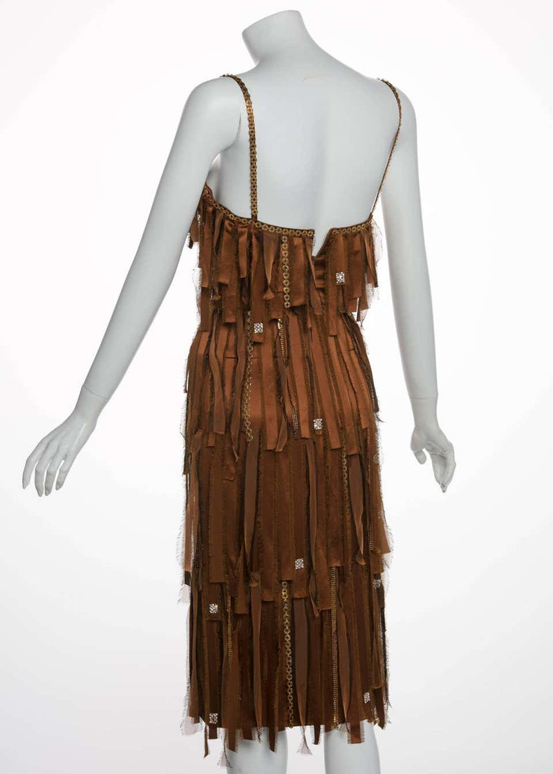 Paco Rabanne Copper Silk Gold Chain Fringe Dress, Fall 2004