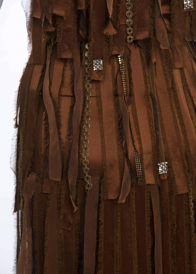 Paco Rabanne Copper Silk Gold Chain Fringe Dress, Fall 2004
