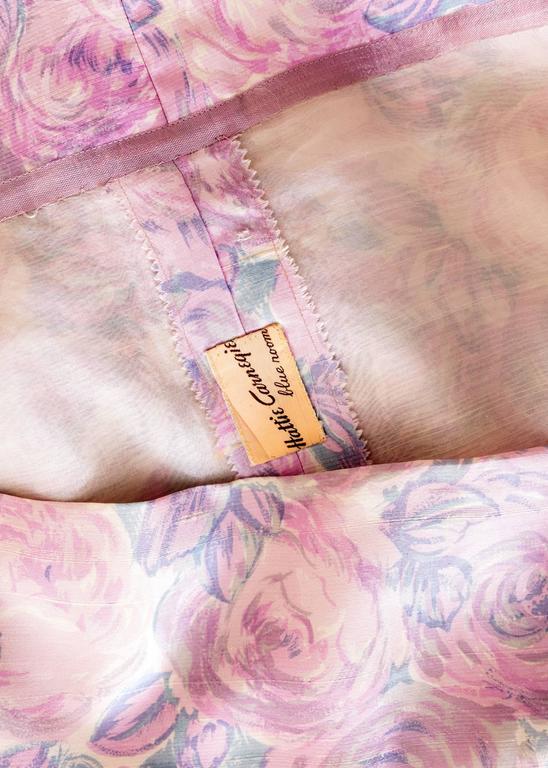 1950s Hattie Carnegie Silk Floral Print Watercolor Nipped Waist Dress