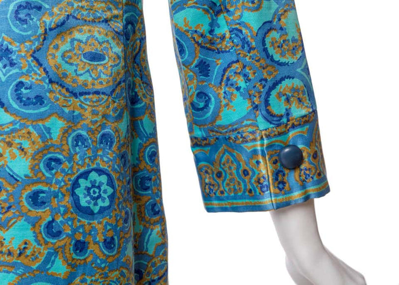 1960s Christian Dior New York Demi Couture Blue Stained Glass Silk Evening Coat