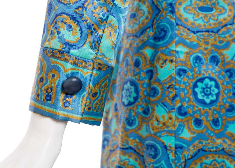 1960s Christian Dior New York Demi Couture Blue Stained Glass Silk Evening Coat