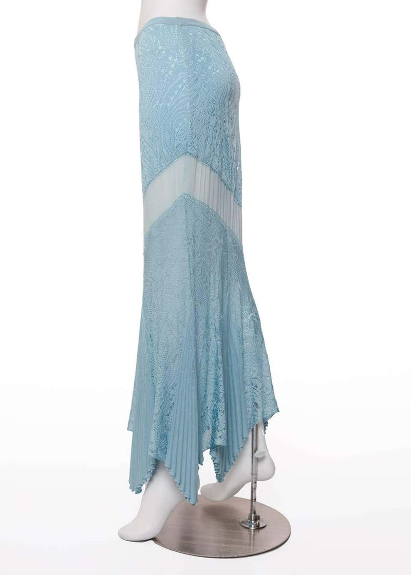 Christian Dior by Galliano Powder Blue Knit Lace Silk Inset Mermaid Skirt