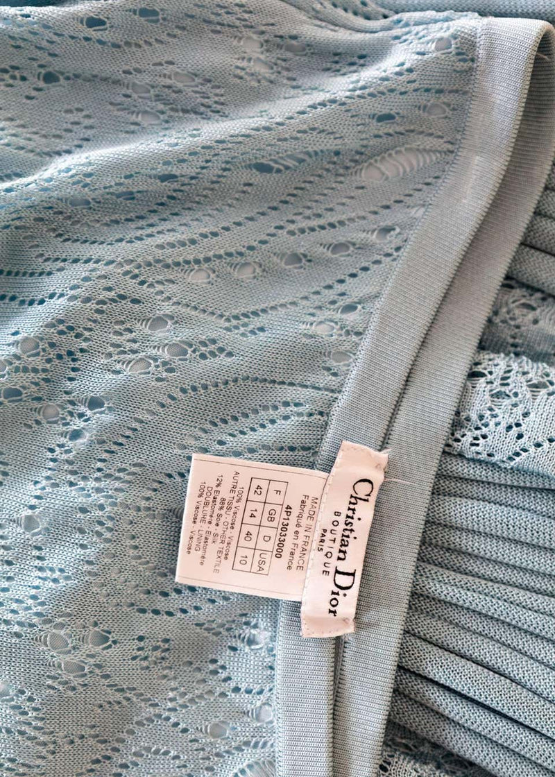 Christian Dior by Galliano Powder Blue Knit Lace Silk Inset Mermaid Skirt