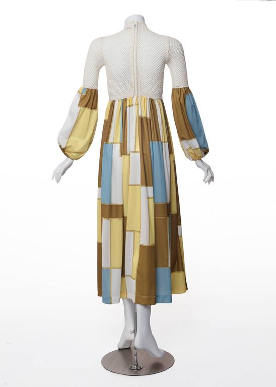 1960s Sally Levison of London Crochet Color Block Jersey Maxi Dress