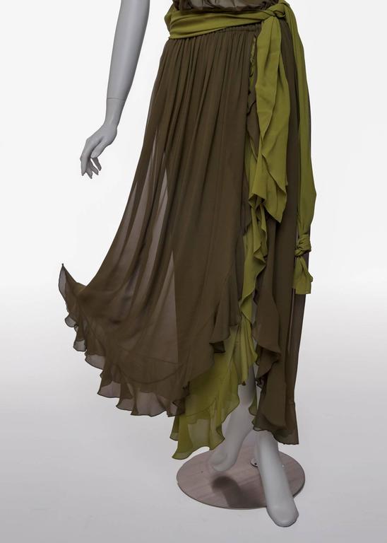 Vintage Yves Saint Laurent Green Silk Chiffon Ruffled Goddess Evening Gown YSL