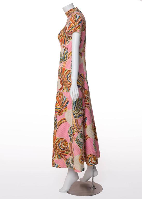1960's Mr. Blackwell Pink Multicolor Swirl Print Rhinestone Maxi Dress