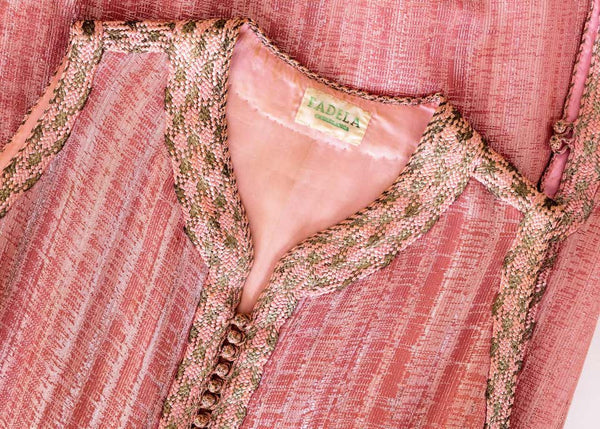 1960s Vintage Moroccan Pink Silver Metallic Sleeveless Caftan Dress