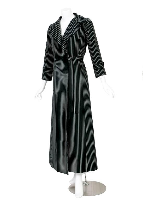 1960s Tiziani Roma by Karl Lagerfeld Black Striped Taffeta Wrap Coat