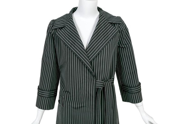 1960s Tiziani Roma by Karl Lagerfeld Black Striped Taffeta Wrap Coat