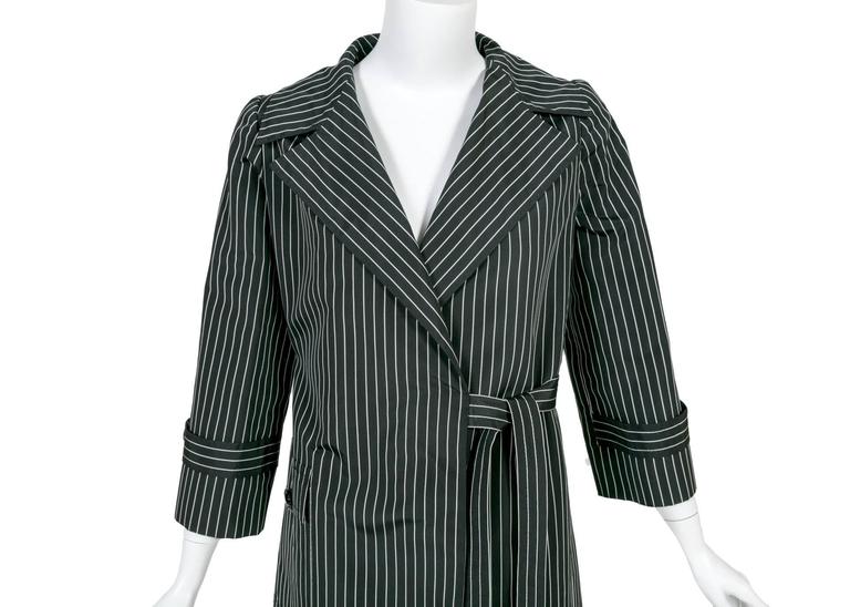 1960s Tiziani Roma by Karl Lagerfeld Black Striped Taffeta Wrap Coat