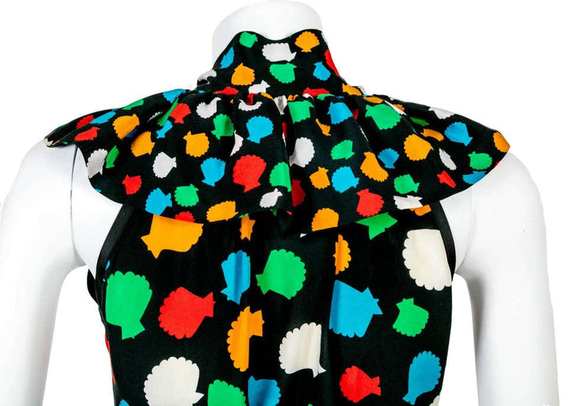 Yves Saint Laurent Vintage Documented YSL Silk Seashell Blouse With Sash, 1979