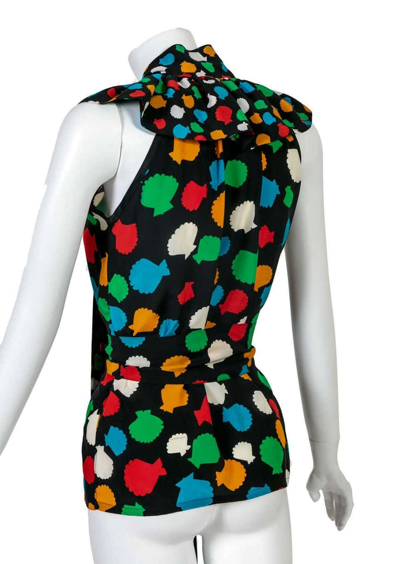 Yves Saint Laurent Vintage Documented YSL Silk Seashell Blouse With Sash, 1979